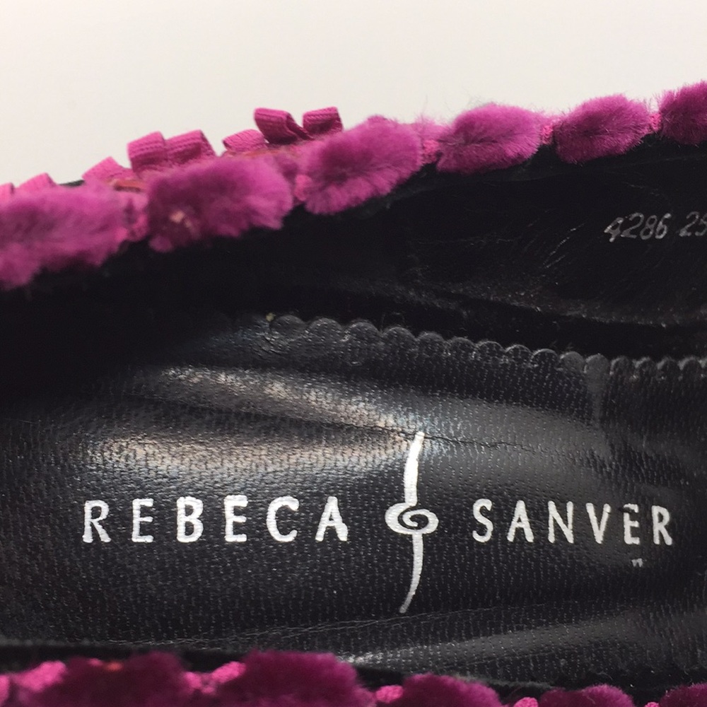 Rebeca Sanver Velvet Peep Toe Heels Black Purple Size 6 Formal - Picture 5 of 14